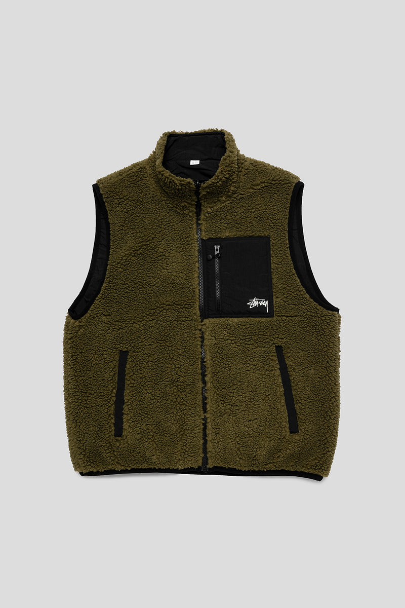 Stussy Sherpa Reversible Vest 'Olive' – Foosh